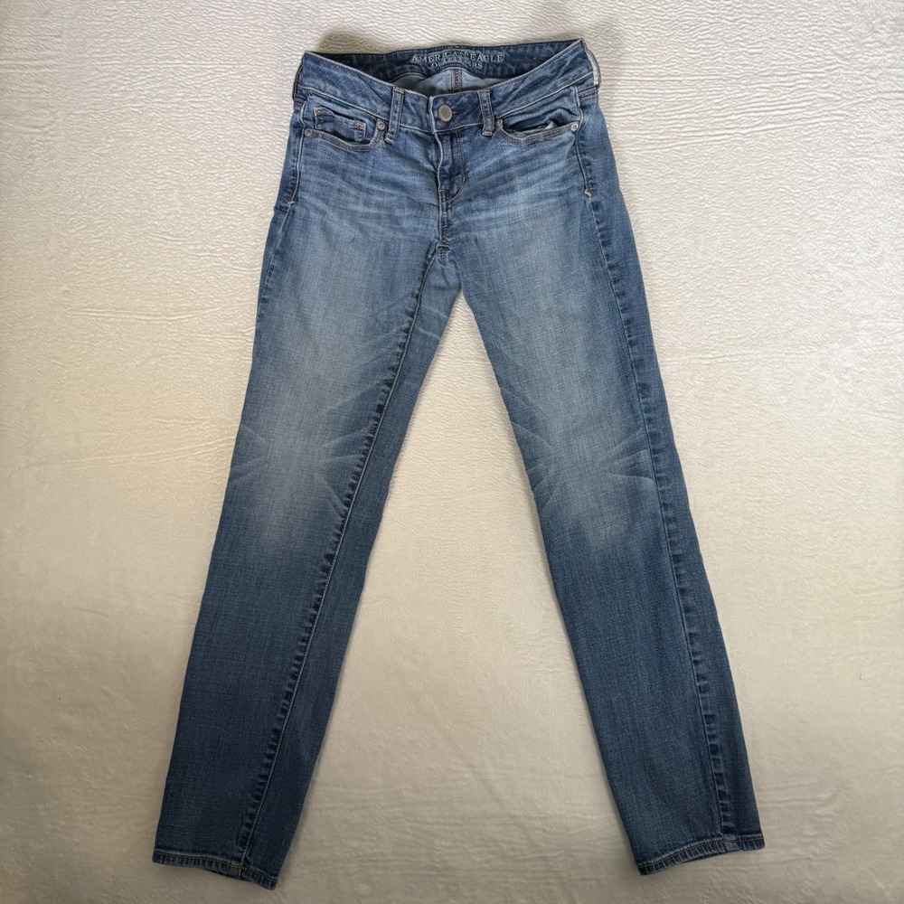 American‎ Eagle Super Stretch Skinny Jeans Womens 4 Medium Wash Low Rise Y2K